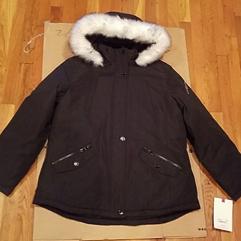 NWT HFX Blaire faux fur insulated black parka
